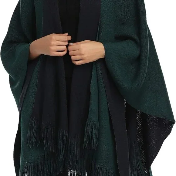 Women's Color Block Shawl Wrap Plus Size Cardigan Poncho Cape Open Front Long Wi - Picture 5 of 7
